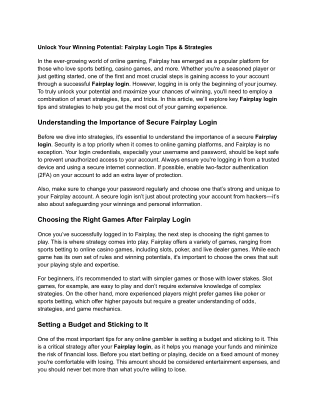 Unlock Your Winning Potential_ Fairplay Login Tips & Strategies