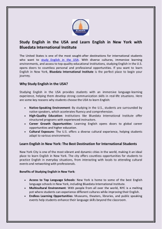Study English in the USA and Learn English in New York with Bluedata International Institute
