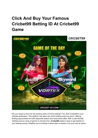 Click And Buy Your Famous Cricbet99 Betting ID At Cricbet99 Game