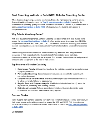 Best Coaching Institute in Delhi NCR_ Scholar Coaching Center(article)