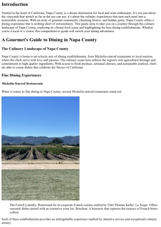 A Gourmet's Guide to Dining in Napa County