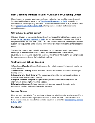 Best Coaching Institute in Delhi NCR_ Scholar Coaching Center(article)