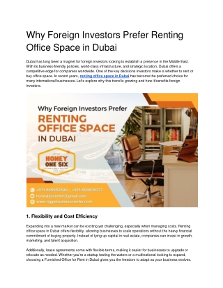 Why Foreign Investors Prefer Renting Office Space in Dubai