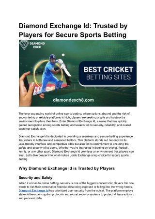 Diamond Exchange Id_ Trusted by Players for Secure Sports Betting