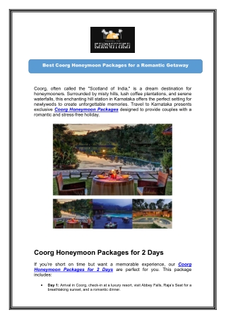 Coorg Honeymoon Packages for 2 Days – Romantic Getaway