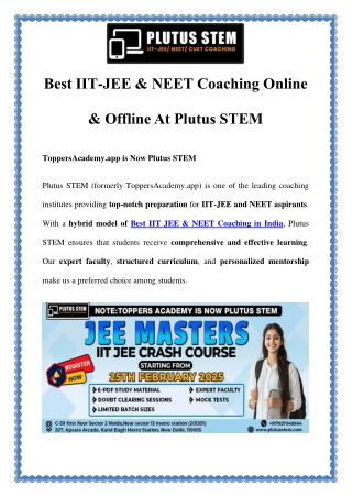 Best IIT-JEE & NEET Coaching Online & Offline – Plutus STEM
