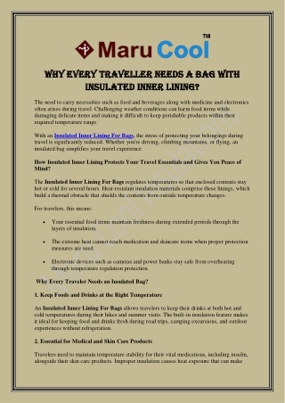 Why Every Traveler Needs a Bag with Insulated Inner Lining