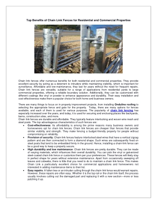 Top Benefits of Chain Link Fences for Residential and Commercial Properties