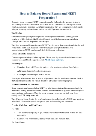 How To Balance Board Exams And NEET Preparation?