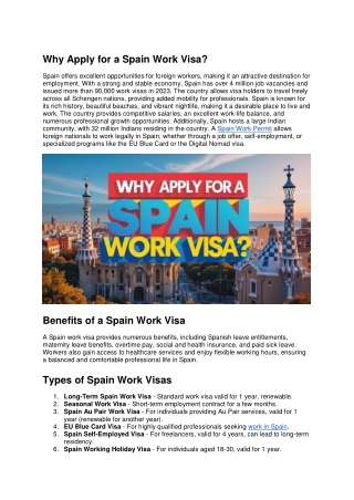 Why Apply for a Spain Work Visa
