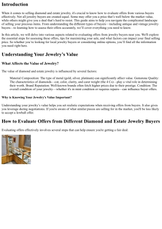 How to Evaluate Offers from Different Diamond and Estate Jewelry Buyers