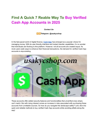 Find A Quick 7 Reable Way To Buy Verified Cash App Accounts in 2025