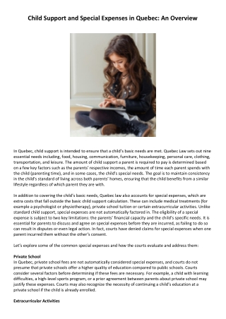 Child Support and Special Expenses in Quebec: An Overview