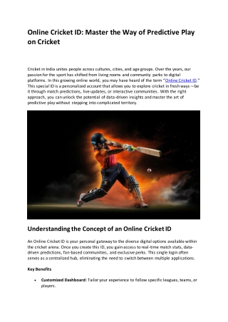 Online Cricket ID Master the Way of Predictive Play on Cricket