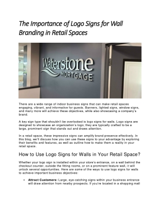 The Importance of Logo Signs for Wall Branding in Retail Spaces