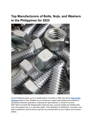 Top Manufacturers of Bolts, Nuts, and Washers in the Philippines for 2025