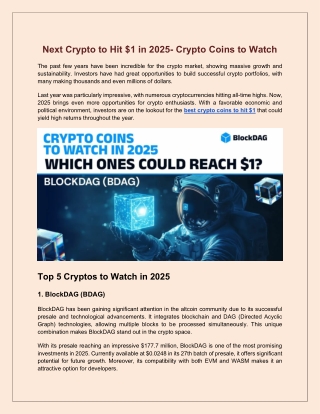 Next Crypto to Hit $1 in 2025- Crypto Coins to Watch