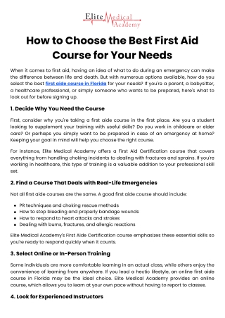 How to Choose the Best First Aid Course for Your Needs