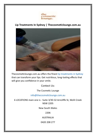 Lip Treatments In Sydney  Thecosmeticlounge.com