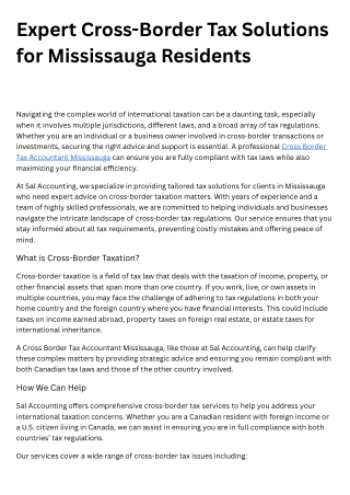 Expert Cross-Border Tax Solutions for Mississauga Residents
