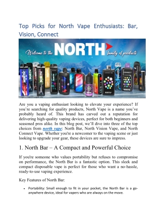 Top Picks for North Vape Enthusiasts: Bar, Vision, Connect