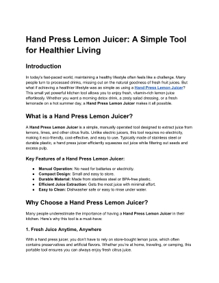 Hand Press Lemon Juicer-A Simple Tool for Healthier Living
