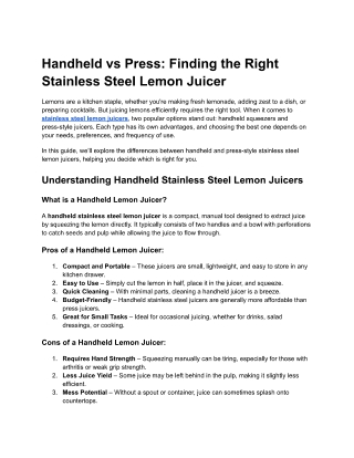 Handheld vs Press-Finding the Right Stainless Steel Lemon Juicer