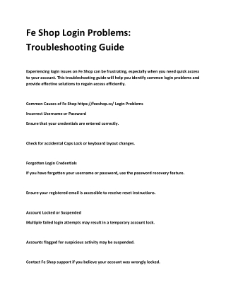 Fe Shop Login Problems Troubleshooting Guide