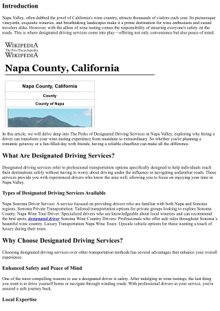 The Perks of Designated Driving Services in Napa Valley