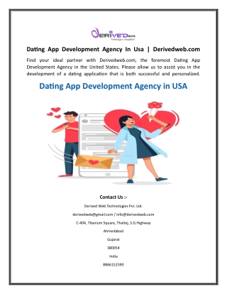 Dating App Development Agency In Usa  Derivedweb.com