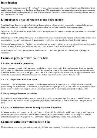 Comment protéger et entretenir une boîte en bois fabriquée par vos soins