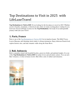 Top Destinations to Visit in 2025  with Life LuxeTravel