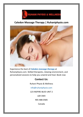 Caledon Massage Therapy  Ruhaniphysio