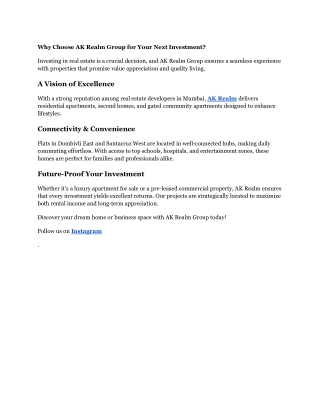 Why Choose AK Realm Group for Your Next Investment