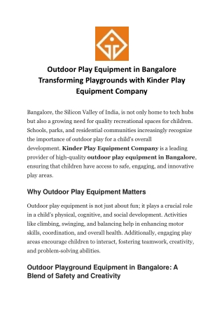 Outdoor Play Equipment in Bangalore Transforming Playgrounds with Kinder Play Equipment Company