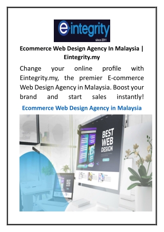 Ecommerce Web Design Agency In Malaysia  Eintegrity.my