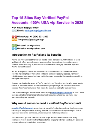 Top 15 Sites Buy Verified PayPal Accounts -100% USA vip Service In 2025