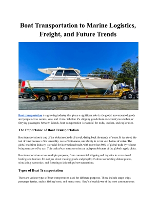 Boat Transportation to Marine Logistics, Freight, and Future Trends