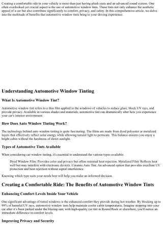 Creating a Comfortable Ride: The Benefits of Automotive Window Tints