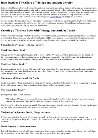 Creating a Timeless Look with Vintage and Antique Jewels