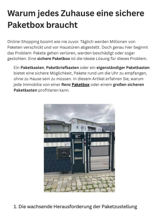 Warum jedes Zuhause eine sichere Paketbox braucht