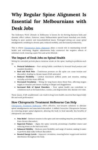 Why Regular Spine Alignment Is Essential for Melbournians with Desk Jobs
