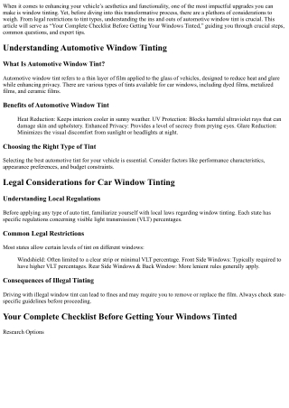 Your Complete Checklist Before Getting Your Windows Tinted