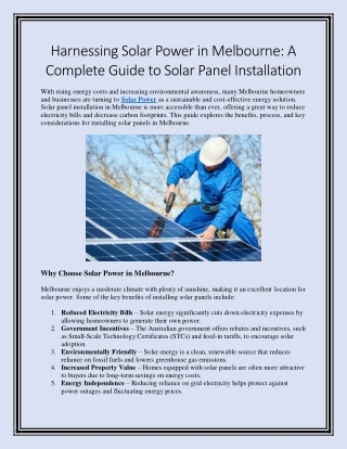 Harnessing Solar Power in Melbourne A Complete Guide to Solar Panel Installation