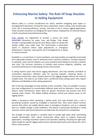 Enhancing Marine Safety The Role Of Snap Shackles In Sailing Equipment