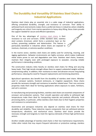 The Durability And Versatility Of Stainless Steel Chains In Industrial Applications