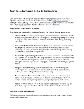 Touch Screen Car Stereo_ A Modern Driving Experience