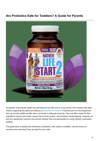 Are Probiotics Safe for Toddlers A Guide for Parents