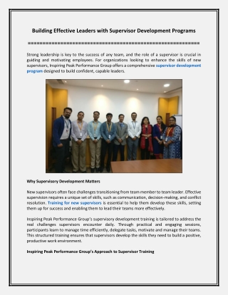 Building Effective Leaders with Supervisor Development Programs