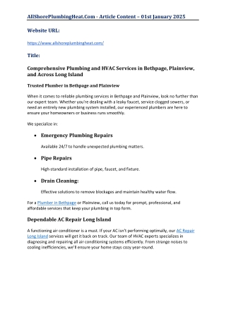 Comprehensive Plumbing and HVAC Services in Bethpage, Plainview,  and Across Lon